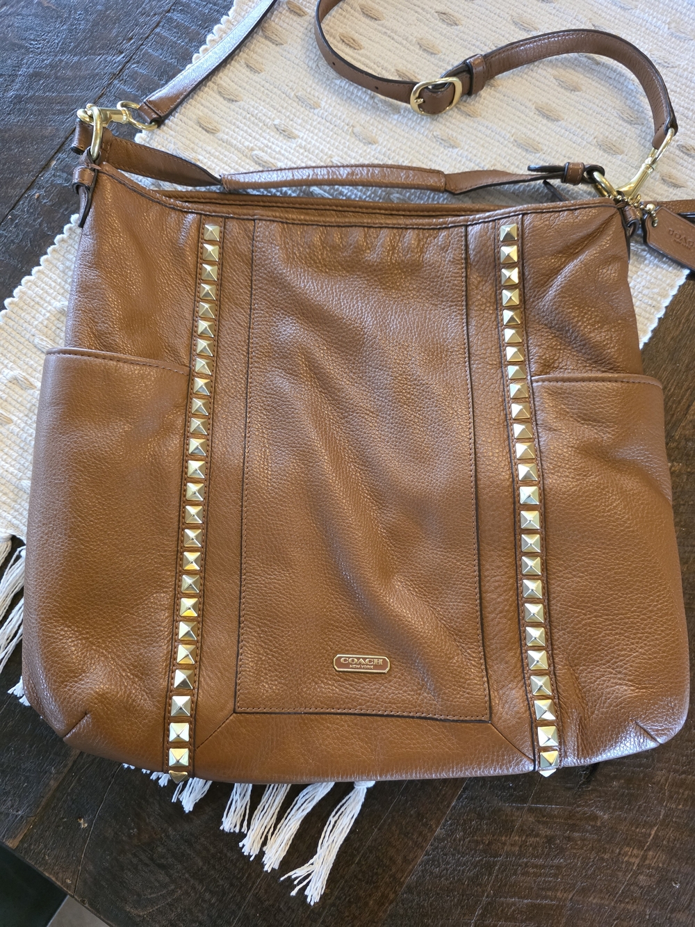 Coach Tan Pebbled Leather Studded Bag